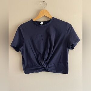 H&M Navy Twist-Front Short Sleeve Crop Top